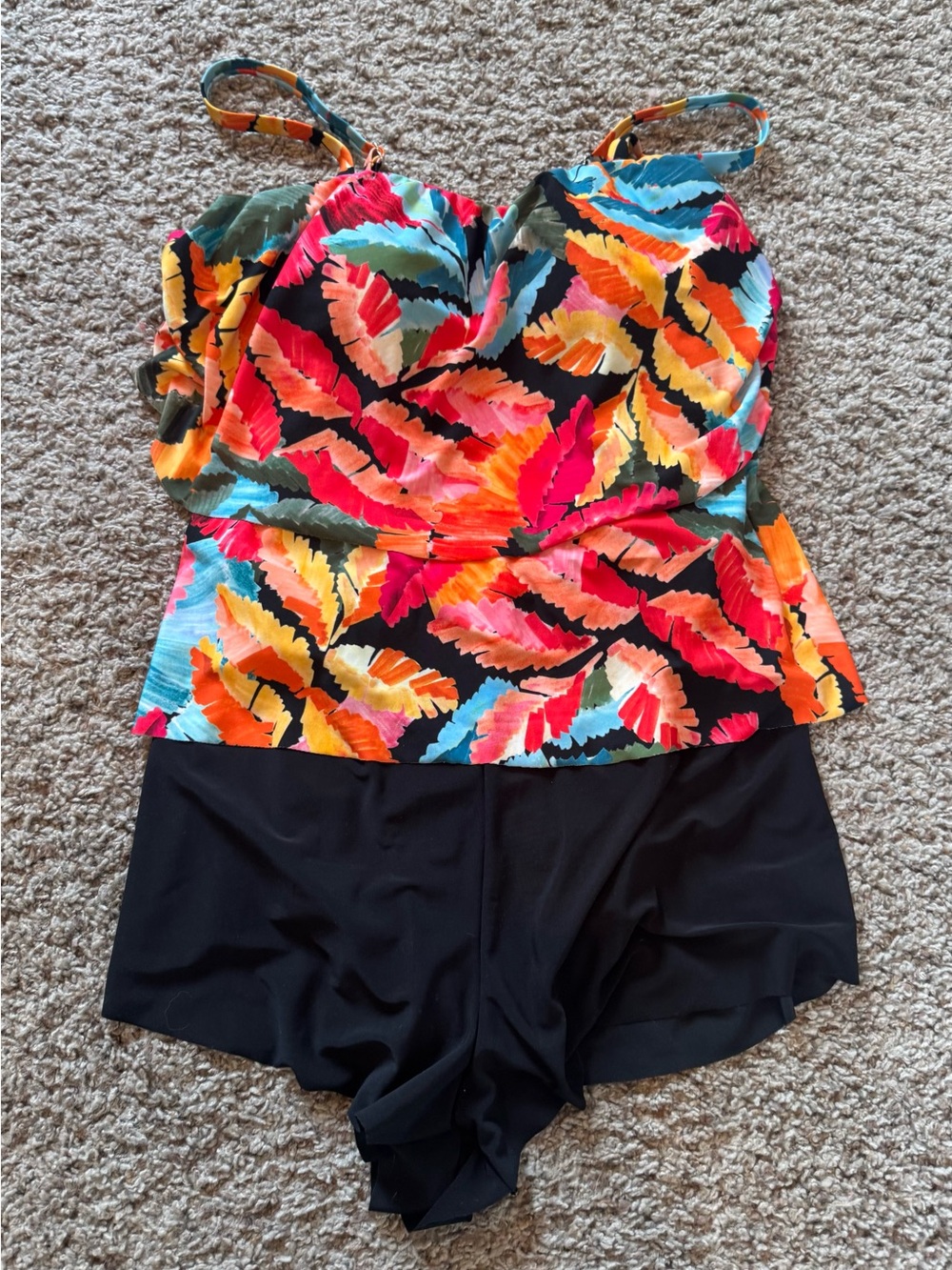 Women’s Floral Tankini One-Piece Swimsuit with Black Shorts